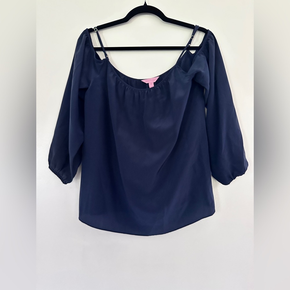 Lilly Pulitzer Blue Relaxed Puff Sleeve Blouse